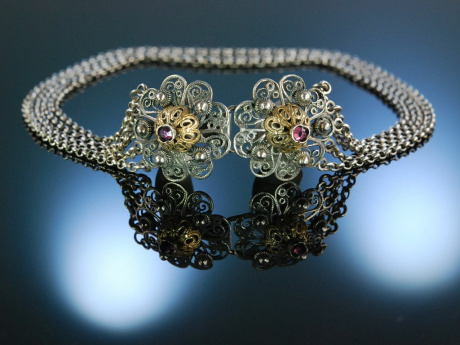 Siebenbrgen um 1900 Kropfkette 5 reihig Silber Granat