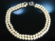 Exquisites Akoya Zuchtperlen Collier 2 reihig Gold 585 Brillanten Saphir