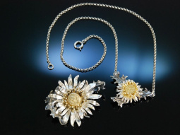 Trachtenschmuck Silberdistel Kette und Brosche Silber...