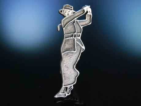 Golf spielende Dame! Brosche Silber Birmingham um 1930
