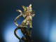Brosche Katze Gold 375 Diamant Rubin Saphir England um 1950