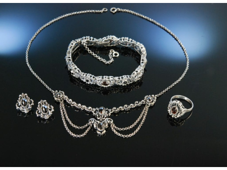 Trachten Schmuck Set Silber Granat 4 teilig Wien um 1950