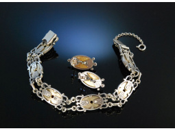 Sch&ouml;nes Trachten Set!  Armband und Ohrstecker Silber vergoldet Granate Blachian Tegernsee um 1950