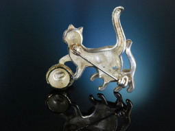 Massive Katzen Brosche Silber 925 vergoldet M&uuml;nchen...