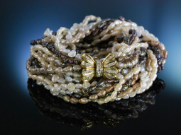 Lange Biwa Perlen Kette Schlie&szlig;e Gold 585 Diamanten 0,55 ct  8-reihig