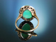 Antiker Chrysopras Ring Gold 585 Diamantrosen um 1910