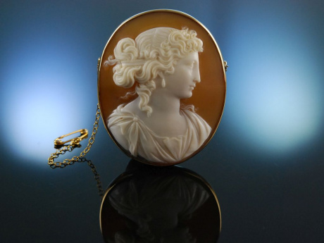 Klassizismus! Feinste Kamee Brosche Gold 375 Göttin Hera England um 1800