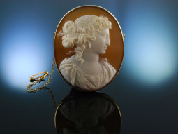 Klassizismus! Feinste Kamee Brosche Gold 375 G&ouml;ttin Hera England um 1800