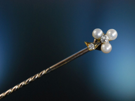 Krawattennadel Revers Nadel Gold 375 Diamanten Orient Perlen um 1890