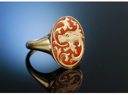 Celtic Dragon! Musealer Email Ring Schottland um 1880...