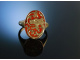 Celtic Dragon! Musealer Email Ring Schottland um 1880 Gold 585