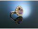 England um 1890! Cluster Ring Gold 9 ct Amethyst Naturperlen