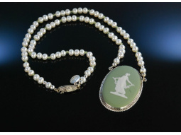 H&uuml;bsches Wedgwood Collier Silber Green Jasper Peridot Zuchtperlen 