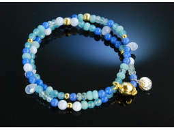 Fancy Blue! Armband Farbsteine Silber vergoldet Achat Topas Amazonit Chalcedon