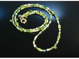 Fancy Green! Lange Kette oder Armband Peridot Lemoncitrin Smaragd Perlen Silber