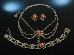 Gmund um 1920! Trachten Schmuck Silber Koralle Kette...