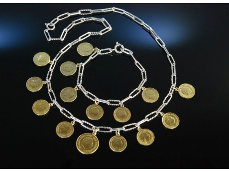 Münzkette und Armband Silber vergoldet Westfalen um 1970