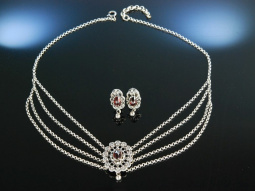 Trachten Schmuck Set Kette und Ohrringe Silber Granate...