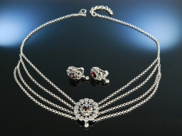 Trachten Schmuck Set Kette und Ohrringe Silber Granate...