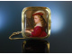Um 1880! Große Brosche mit Porzellan Miniatur Gold 333 Dame am Spinett