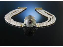Kropfkette Trachten Kette Perlen 4reihig Silber Granat Graz um 1950