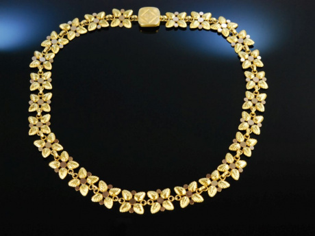 Seltene historische Hals Kette Wien um 1850 Gold 750 Vierblattglieder