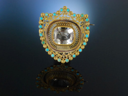 Klassizismus! Brosche Gold 585 T&uuml;rkise Bergkristall &Ouml;sterreich um 1800