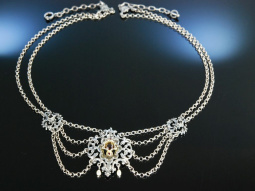 Trachten Collier Kropf Kette Silber teilvergoldet Granat Perlen Prien um 1930