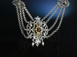 Trachten Collier Kropf Kette Silber teilvergoldet Granat Perlen Prien um 1930