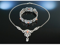 Trachten Schmuck Kette und Armband Silber Koralle Prien um 1950