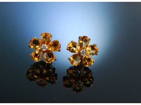 Flower Power! Ohrringe Gold 750 Citrine Diamanten 