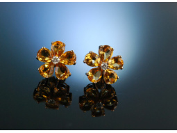 Flower Power! Ohrringe Gold 750 Citrine Diamanten 