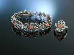 Trachten Armband und Ring Silber Koralle M&uuml;nchen um 1930