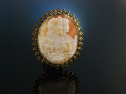 Exquisite Kamee Brosche Italien um 1840 Zeus und Hera Gold 585 Gemme Cameo