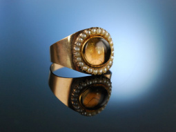 Remember me! Historischer Ring Gold 750 Saatperlen...