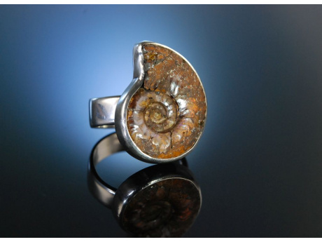 Seventies! Großer Vintage Ring Silber 925 Ammonit Versteinerung