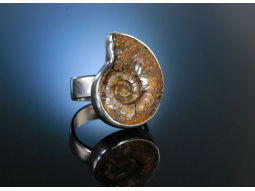 Seventies! Gro&szlig;er Vintage Ring Silber 925 Ammonit Versteinerung