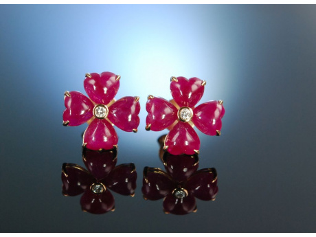 Rote Blüten! Ohrringe Roségold 750 Rubine Diamanten 