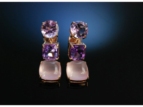 Pink Violet! Ohrringe Rotgold 750 Amethyste Ros&eacute;quarz