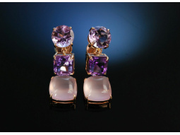 Pink Violet! Ohrringe Rotgold 750 Amethyste Ros&eacute;quarz