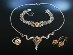 Trachten Schmuck Set 5teilig Silber vergoldet Granate M&uuml;nchen um 1950