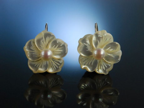Ohrringe Silber 925 Perlmutt Blüten Zuchtperlen 