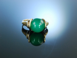 Kugelige Sixties! Vintage Ring Gr&uuml;n Achat Gold 333