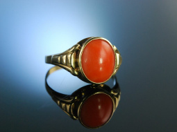 H&uuml;bscher Korallen Ring Gold 333 Sardegna Lachs Koralle M&uuml;nchen um 1930