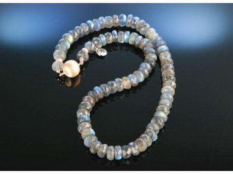 Winter Night! Exquisite Labradorit Kette Silber 925 ros&eacute;vergoldet