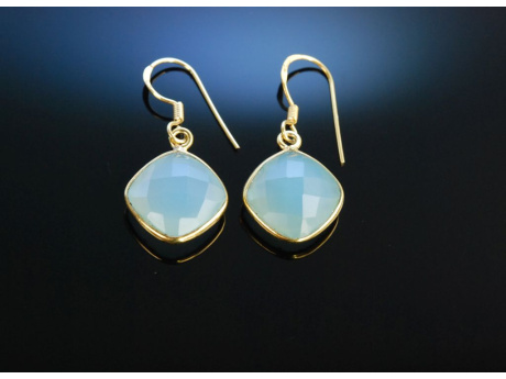 Soft Blue! Ohrringe Silber 925 vergoldet Blauachat