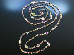 Colourful Gems! Lange Kette Silber 925 ros&eacute;vergoldet Edelsteine