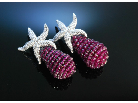 Purple Sea Star! Ohrringe Silber 925 Granate Seesterne