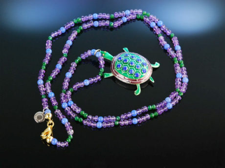 Neat Turtle! Lange Kette mit Schildkrte Amethyst Achat Silber 925