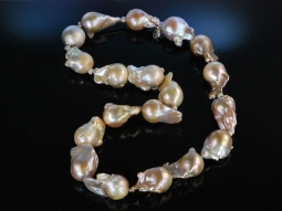 Baroque Pearl! Gro&szlig;e barocke Zuchtperlen Kette Naturros&eacute; Silber 925